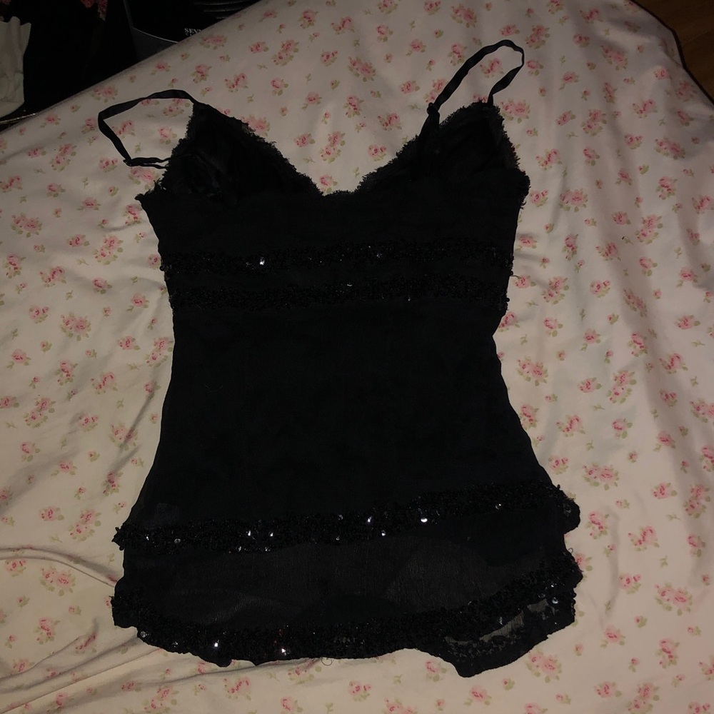 Vintage Y2k bebe Black Lace & Sequin Camisole - Picture 2 of 3